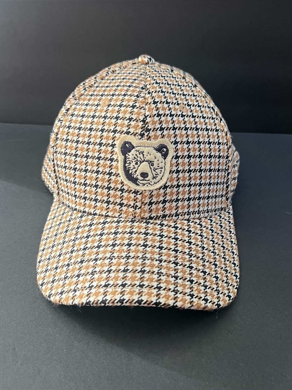 Women’s Aerie Black & Tan Houndstooth Bear Patch Cap w/ Adjustable Back Strap